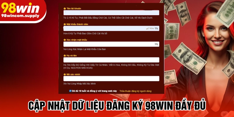 Cập nhật dữ liệu đăng ký 98win đầy đủ