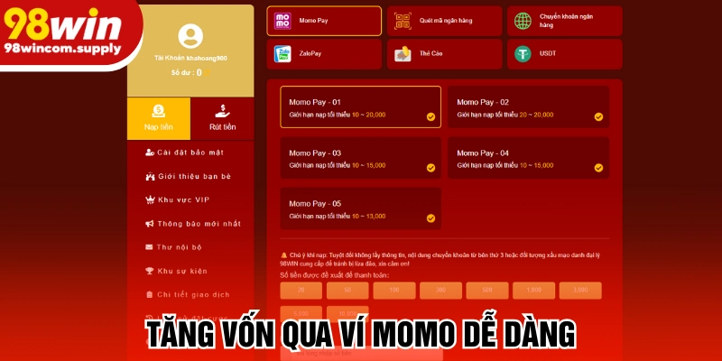 Tăng vốn bằng ví Momo dễ dàng