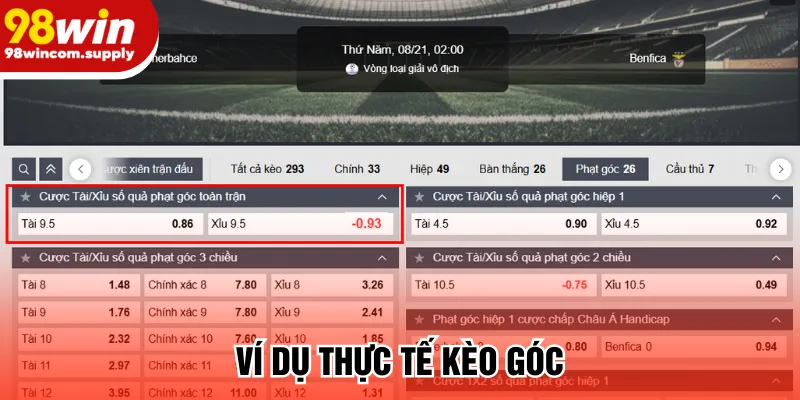 Ví dụ thực tế kèo góc